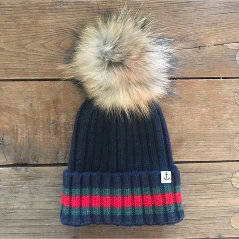 Buoy Stripe Hat - Anchored Heart - Navy